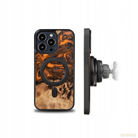 Etui z drewna i żywicy na iPhone 13 Pro MagSafe Bewood Unique Orange - pomarańczowo-czarne