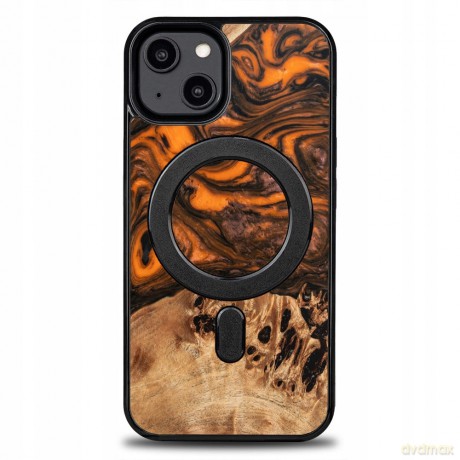 Etui z drewna i żywicy na iPhone 14 MagSafe Bewood Unique Orange - pomarańczowo-czarne