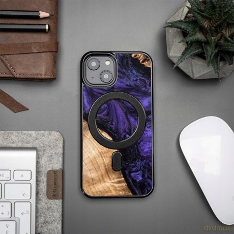 Etui z drewna i żywicy na iPhone 14 MagSafe Bewood Unique Violet - fioletowo-czarne
