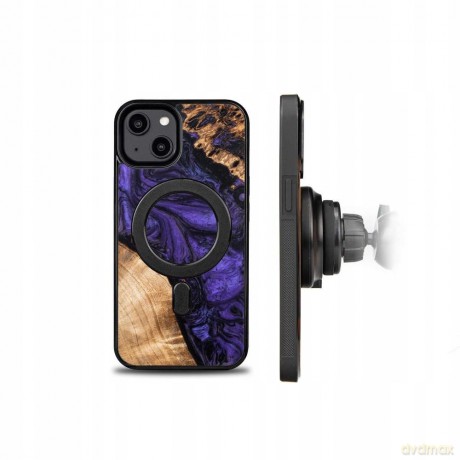 Etui z drewna i żywicy na iPhone 15 MagSafe Bewood Unique Violet - fioletowo-czarne