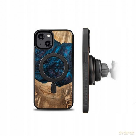Etui z drewna i żywicy na iPhone 15 Plus MagSafe Bewood Unique Neptun - granatowo-czarne