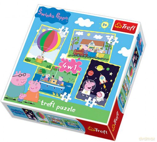 Puzzle 4w1. Przygody Peppy 4+ [KSIĄŻKA]