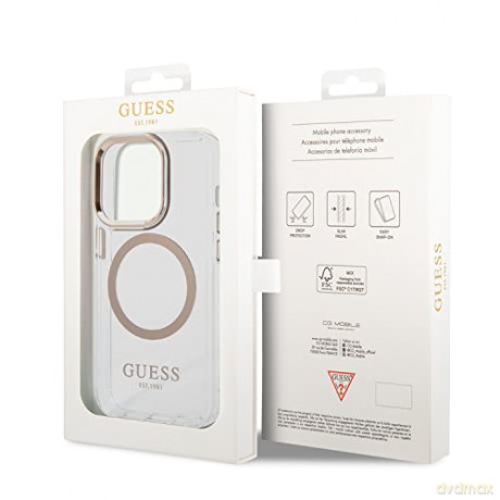 Guess GUHMP14XHTRMD iPhone 14 Pro Max 6,7" złoty/gold hard case Metal Outline Magsafe