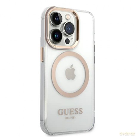 Guess GUHMP14XHTRMD iPhone 14 Pro Max 6,7" złoty/gold hard case Metal Outline Magsafe
