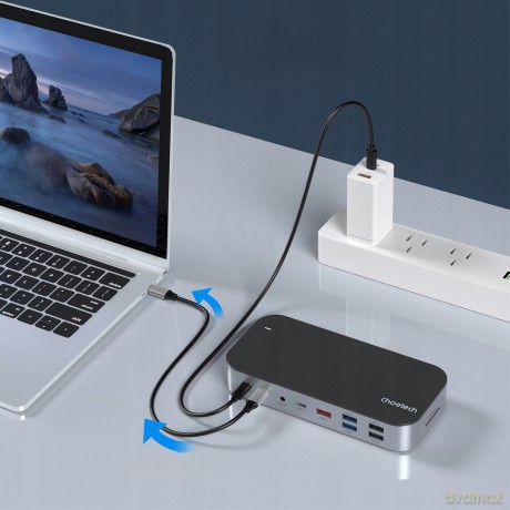 HUB Choetech M52 USB-C - USB-C PD/USB-C/USB-A/HDMI/VGA/DP/SD/TF/RJ45/AUX - szary