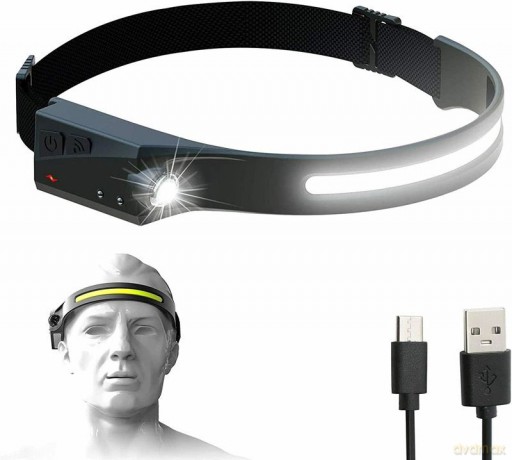 Latarka czołowa LED z czujnikiem ruchu IPX4 USB-C 1200 mAh - czarna
