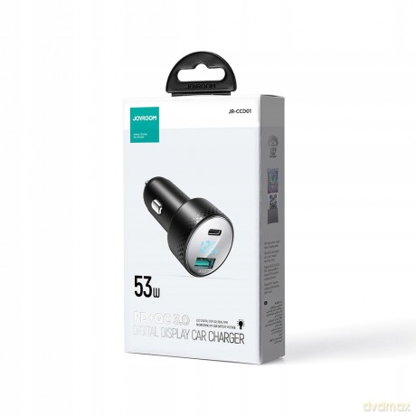 Ładowarka samochodowa z woltomierzem 53W (USB C, USB) Joyroom JR-CCD01 czarna