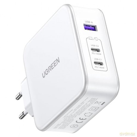 Ładowarka sieciowa GaN Ugreen Nexode CD289 USB-A/2xUSB-C 140W + kabel USB-C - USB-C 1.5m - biała