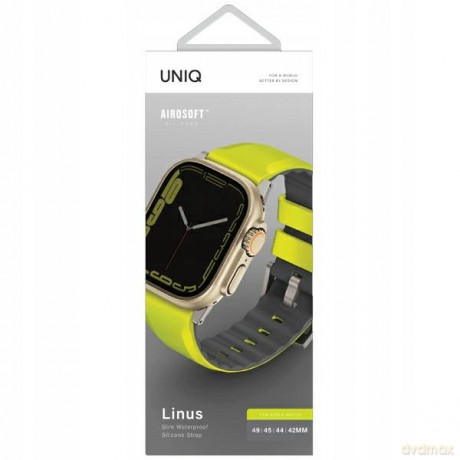Pasek Uniq Linus Airosoft Silicone na Apple Watch 1/2/3/4/5/6/7/8/SE/SE2/Ultra 42/44/45/49mm - limonkowy