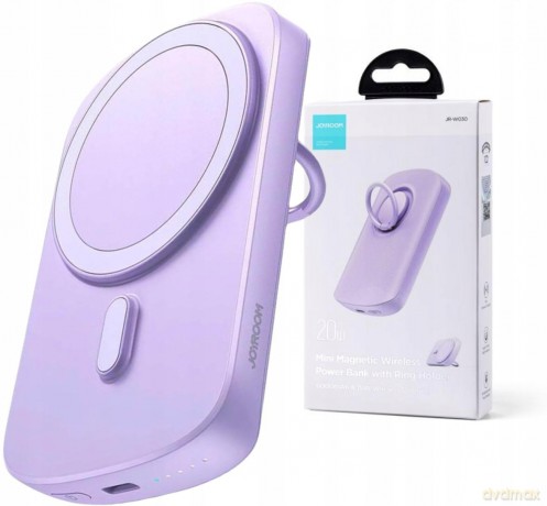 Powerbank bezprzewodowy 6000mAh Joyroom JR-W030 20W MagSafe z ringiem i podstawką - fioletowy