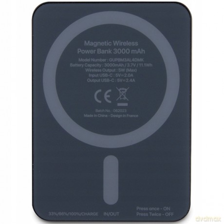Powerbank indukcyjny Guess MagSafe 4G Strassed Metal Logo 5W 3000mAh - czarny