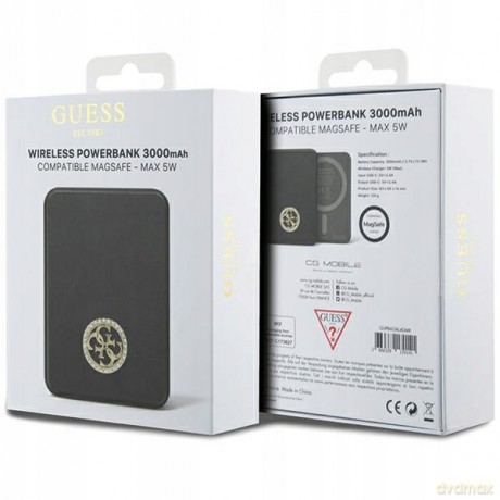 Powerbank indukcyjny Guess MagSafe 4G Strassed Metal Logo 5W 3000mAh - czarny
