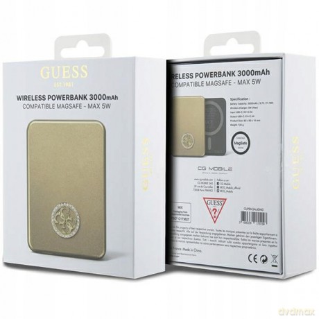 Powerbank indukcyjny Guess MagSafe 4G Strassed Metal Logo 5W 3000mAh - złoty