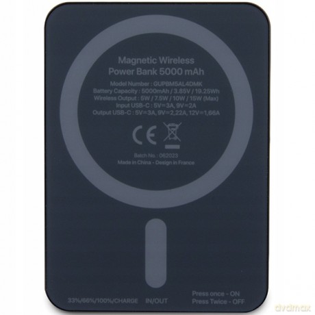 Powerbank indukcyjny Guess MagSafe Metal Script Logo 15W 5000mAh - czarny