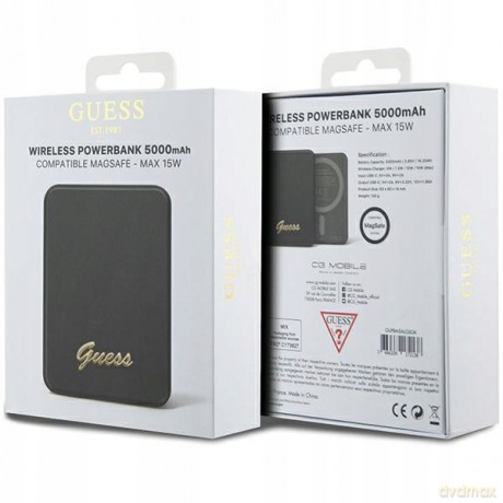 Powerbank indukcyjny Guess MagSafe Metal Script Logo 15W 5000mAh - czarny