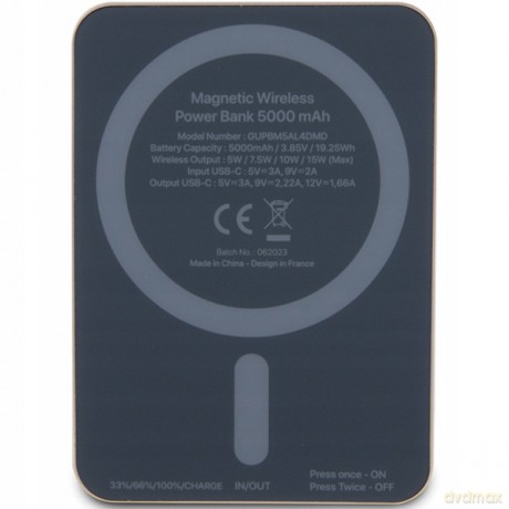 Powerbank indukcyjny Guess MagSafe Metal Script Logo 15W 5000mAh - złoty
