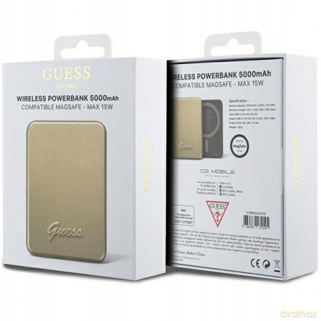 Powerbank indukcyjny Guess MagSafe Metal Script Logo 15W 5000mAh - złoty