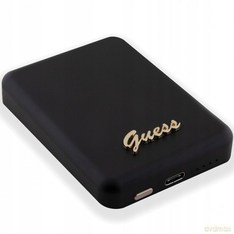 Powerbank indukcyjny Guess MagSafe Metal Script Logo 5W 3000mAh - czarny