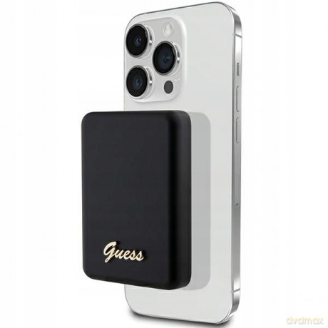 Powerbank indukcyjny Guess MagSafe Metal Script Logo 5W 3000mAh - czarny