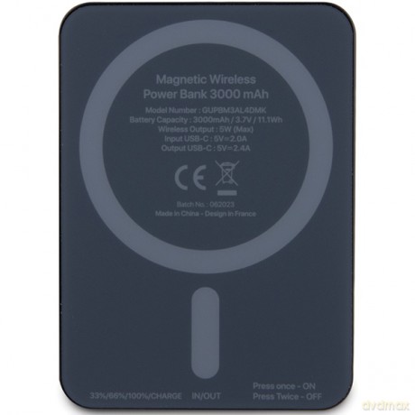 Powerbank indukcyjny Guess MagSafe Metal Script Logo 5W 3000mAh - czarny