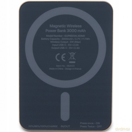 Powerbank indukcyjny Guess MagSafe Metal Script Logo 5W 3000mAh - złoty