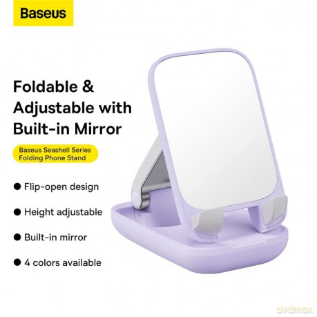 Regulowany stojak na telefon z lusterkiem Baseus Seashell Series - fioletowy