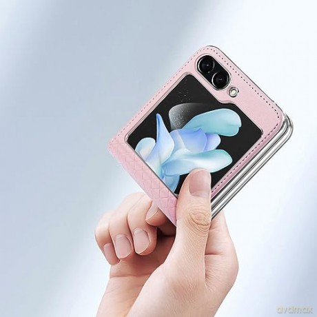 Skórzane etui Samsung Galaxy Z Flip5 5G z klapką portfel pokrowiec na tył Dux Ducis Bril - różowe