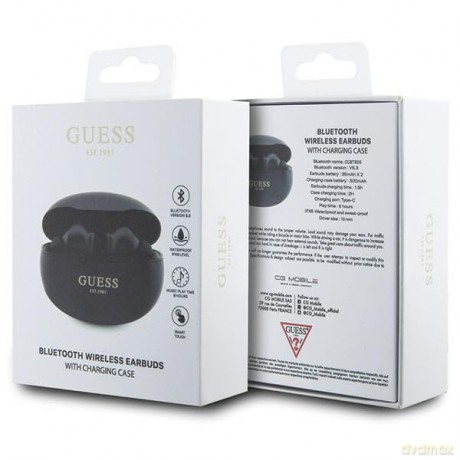 Słuchawki Bluetooth Guess Classic EST TWS + stacja dokująca - czarne