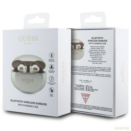 Słuchawki Bluetooth Guess Classic EST TWS + stacja dokująca - złote