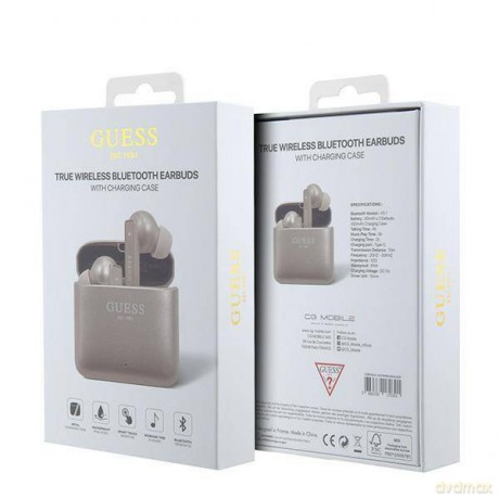 Słuchawki Bluetooth Guess Printed Logo TWS + stacja dokująca - różowo-złote