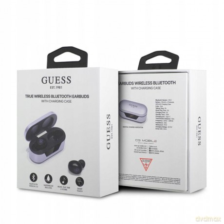 Słuchawki Bluetooth Guess TWS + stacja dokująca - fioletowe