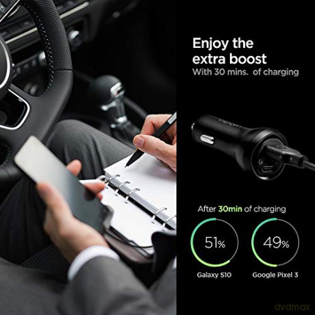 SPIGEN STEADIBOOST F31QC 2-PORT CAR CHARGER PD27W/QC3.0 BLACK