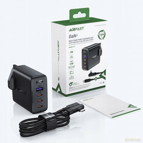 Szybka ładowarka GaN UK 100W Power Delivery 3x USB C 1x USB - czarna