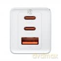 Szybka ładowarka sieciowa GaN 2xUSB C 1xUSB 65W Baseus GaN5 Pro + kabel USB C - USB C 100W - biała