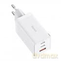 Szybka ładowarka sieciowa GaN 2xUSB C 1xUSB 65W Baseus GaN5 Pro + kabel USB C - USB C 100W - biała