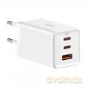 Szybka ładowarka sieciowa GaN 2xUSB C 1xUSB 65W Baseus GaN5 Pro + kabel USB C - USB C 100W - biała