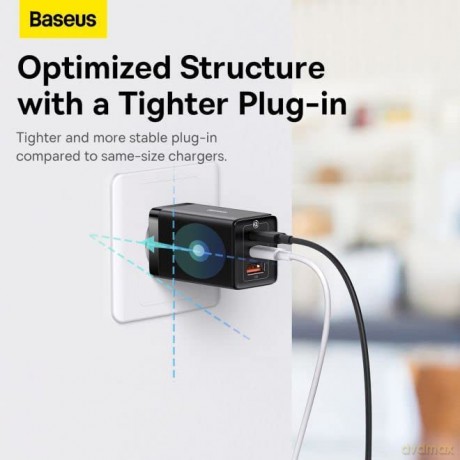 Szybka ładowarka sieciowa GaN 2xUSB C 1xUSB 65W Baseus GaN5 Pro + kabel USB C - USB C 100W - czarna
