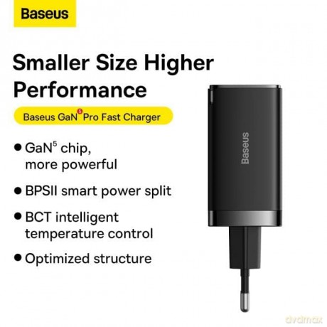 Szybka ładowarka sieciowa GaN 2xUSB C 1xUSB 65W Baseus GaN5 Pro + kabel USB C - USB C 100W - czarna
