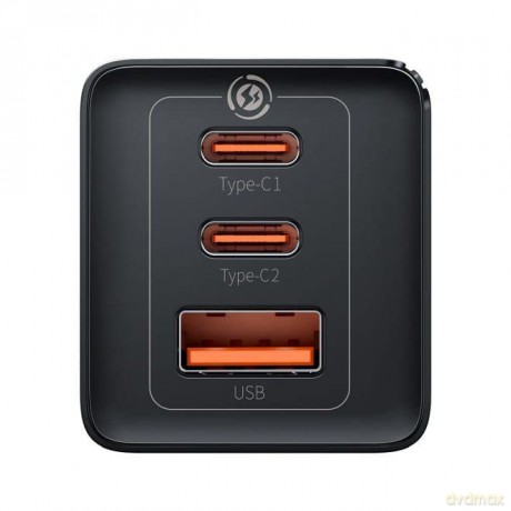 Szybka ładowarka sieciowa GaN 2xUSB C 1xUSB 65W Baseus GaN5 Pro + kabel USB C - USB C 100W - czarna
