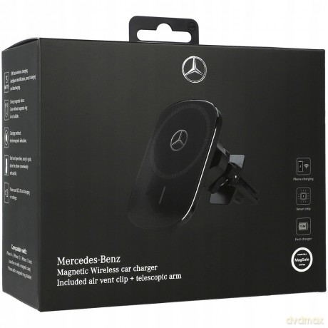 Uchwyt indukcyjny Mercedes Silver Stars MagSafe 15W do kratki wentylacyjnej lub na szybę - czarny