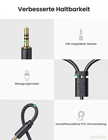 Ugreen adapter audio jack 3.5mm męski do 2xRCA żeński kabel 0.25m szary (AV109)