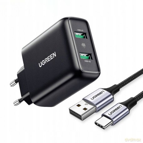 Ugreen ładowarka sieciowa 2xUSB-A 36W QC3.0 czarna (CD161)
