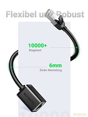 Ugreen przedłużacz kabel sieciowy internetowy Ethernet patchcord RJ45 F/UTP Cat. 6 1000Mb/s 0.5m czarny (NW112)