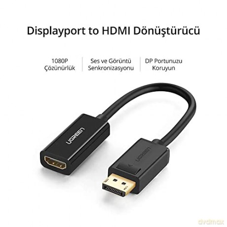 Ugreen przejściówka kabel przewód z DisplayPort (męski) na HDMI (żeński) (jednokierunkowy) 1080P 60Hz 12bit czarny (40362)
