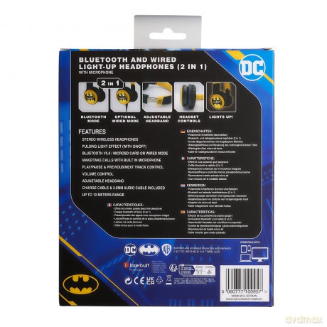 Batman słuchawki nauszne bluetooth Light-Up Batman Logo