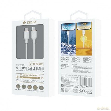 Devia kabel Jelly USB-C - USB-C 1,2 m 60W biały