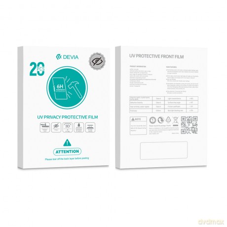 Devia Zestaw folii smartfon UV 0,19mm matowa prywatyzująca do maszyny tnącej 20szt 6H