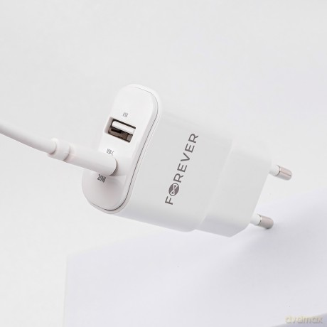 Forever ładowarka sieciowa PD QC TC-01-20AC 1x USB-C 1x USB 20W biała