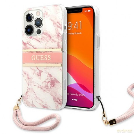 Guess nakładka do iPhone 13 Pro Max 6,7'' GUHCP13XKMABPI różowa HC PC/TPU Marble Strap