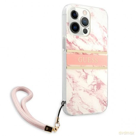 Guess nakładka do iPhone 13 Pro Max 6,7'' GUHCP13XKMABPI różowa HC PC/TPU Marble Strap